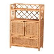 bali & pari Hendrina Natural Rattan and Mahogany Wood Shoe Cabinet, 4-Tier